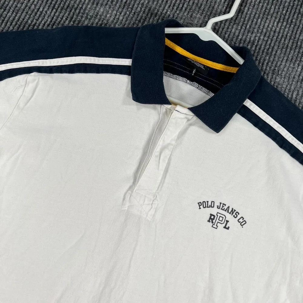 Vintage Polo Ralph Lauren Rugby Shirt Mens Medium White Short Sleeve Knit